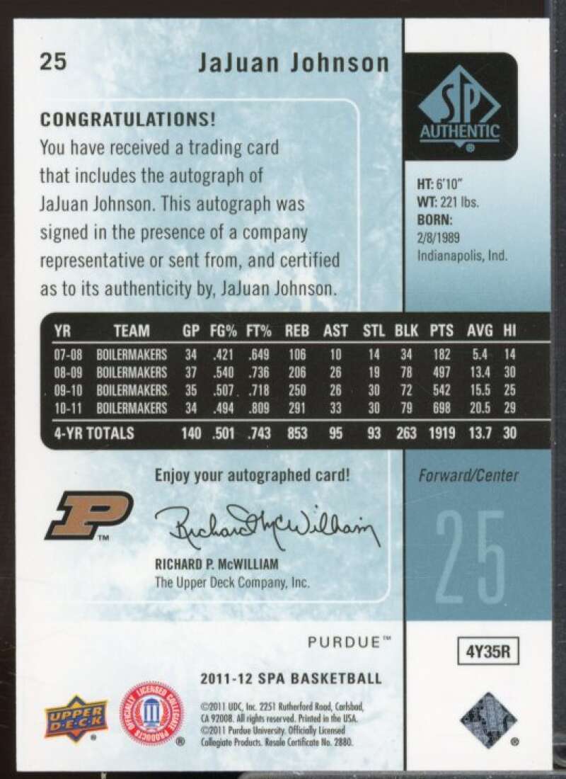 JaJuan Johnson Rookie Card 2011-12 SP Authentic Autographs #25  Image 2