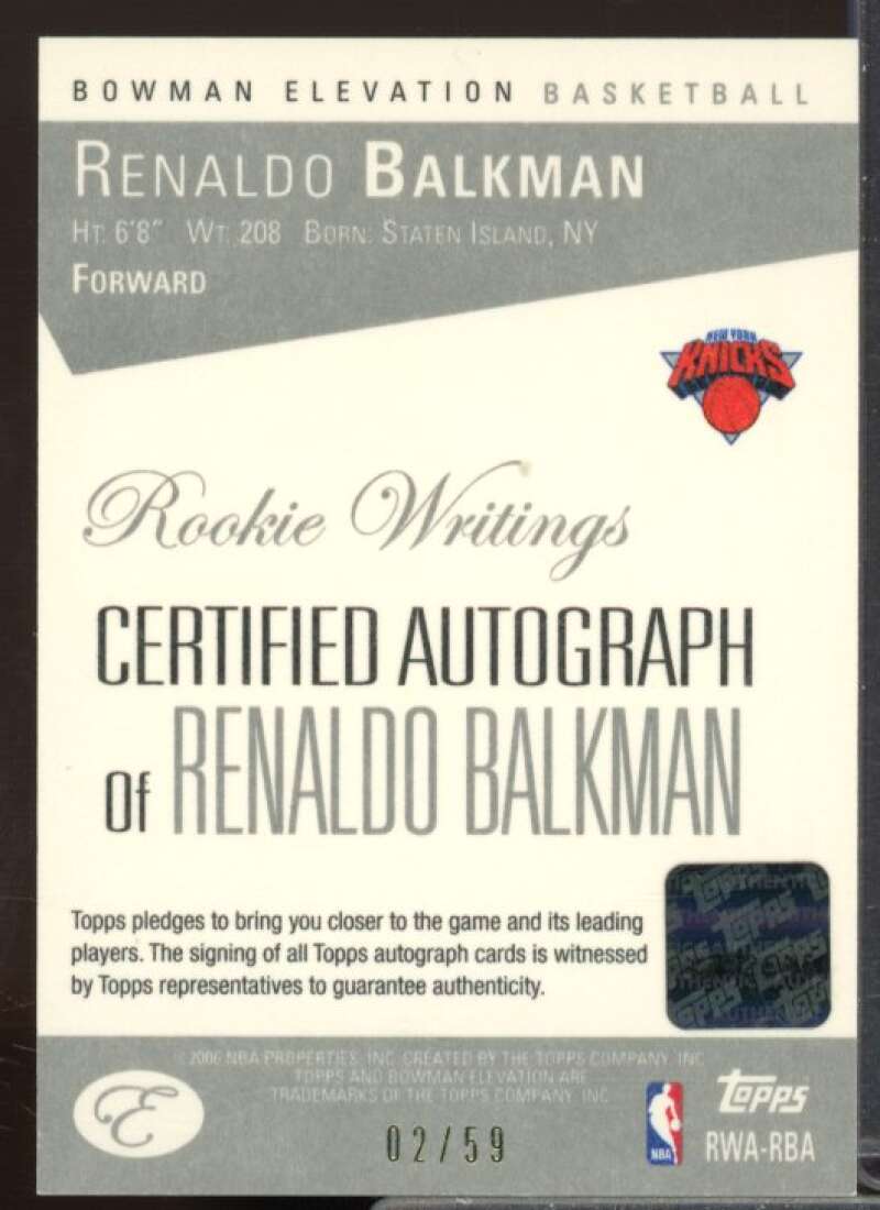 Renaldo Balkman/59 2006-07 Bowman Elevation Rookie Writing Autographs Gold #RBA  Image 2