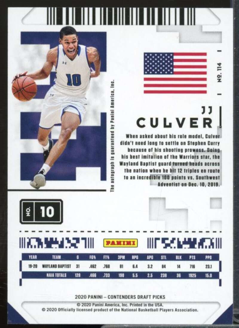 JJ Culver AU Rookie 2020-21 Panini Contenders Draft Picks Game Ticket Red #114  Image 2