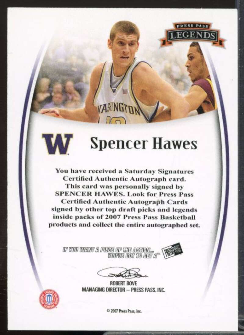 Spencer Hawes Rookie Card 2007-08 Press Pass Legends Signatures #87  Image 2