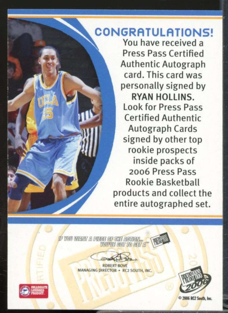 Ryan Hollins Rookie Card 2006 Press Pass Autographs #64  Image 2