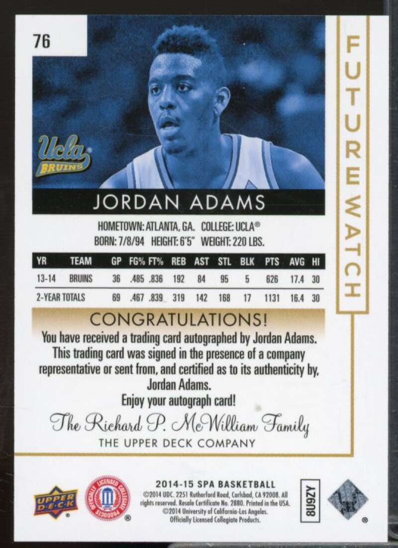 Jordan Adams AU/475 Rookie Card 2014-15 SP Authentic #76  Image 2