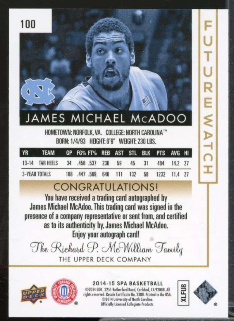 James Michael McAdoo AU/475 Rookie Card 2014-15 SP Authentic #100  Image 2