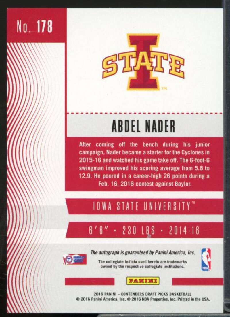 Abdel Nader AU Rookie Card 2016-17 Panini Contenders Draft Picks #178  Image 2