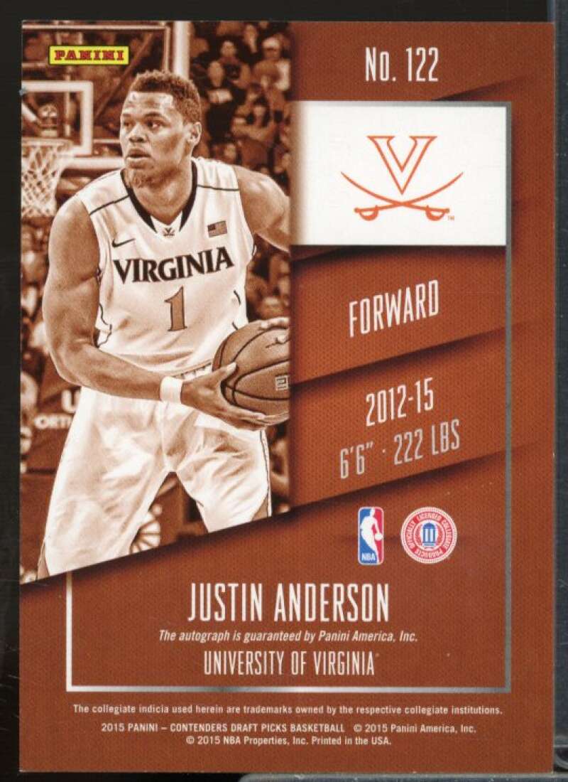 Justin Anderson AU/White jersey 2015-16 Panini Contenders Draft Picks #122A  Image 2