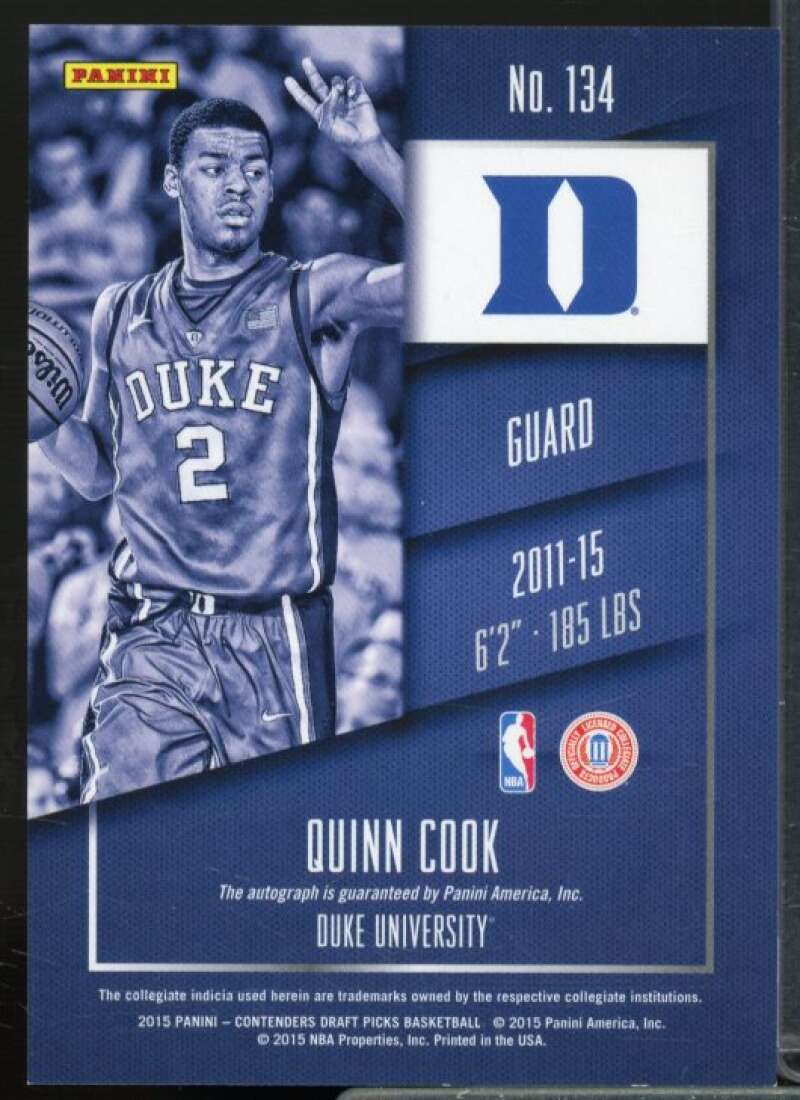 Quinn Cook AU/Left arm up 2015-16 Contenders Draft Picks Ticket Red Foil #134B  Image 2