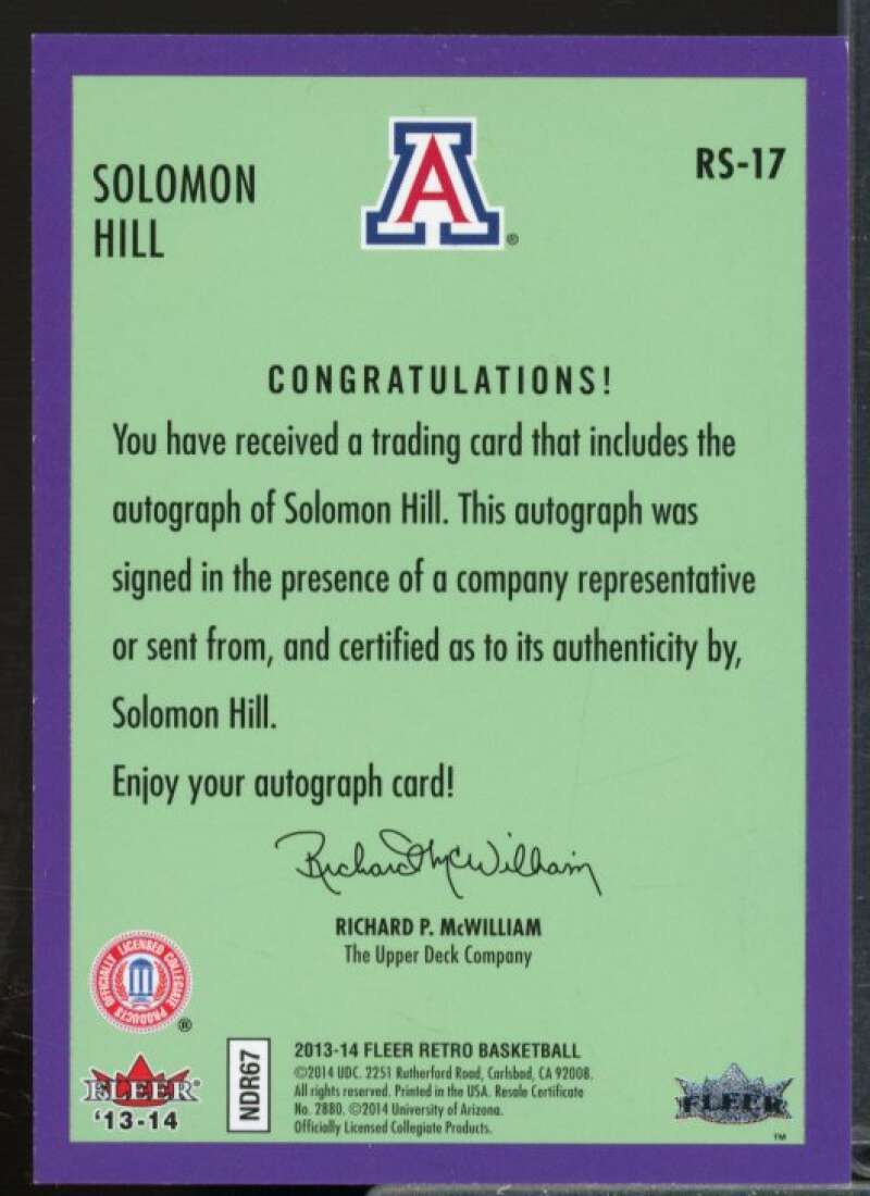 Solomon Hill D Rookie Card 2013-14 Fleer Retro Autographs #50  Image 2