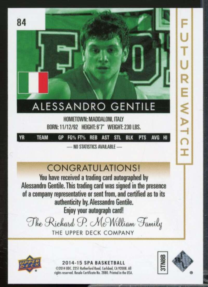 Alessandro Gentile AU/475 Rookie Card 2014-15 SP Authentic #84  Image 2