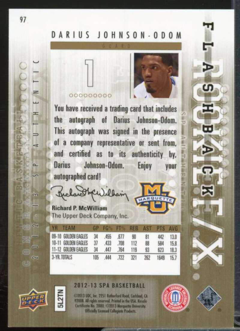 Darius Johnson-Odom FX D Rookie Card 2012-13 SP Authentic Autographs #97  Image 2