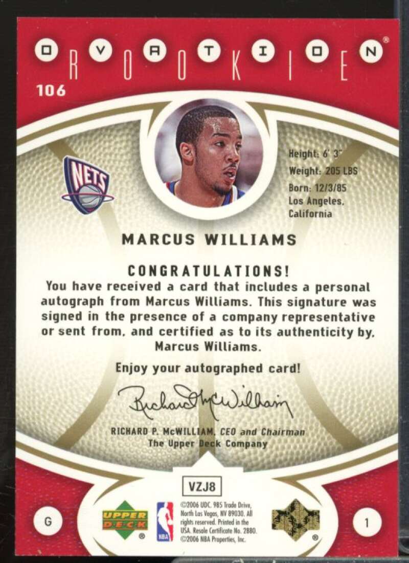 Marcus Williams AU Rookie Card 2006-07 Upper Deck Ovation Gold #106  Image 2