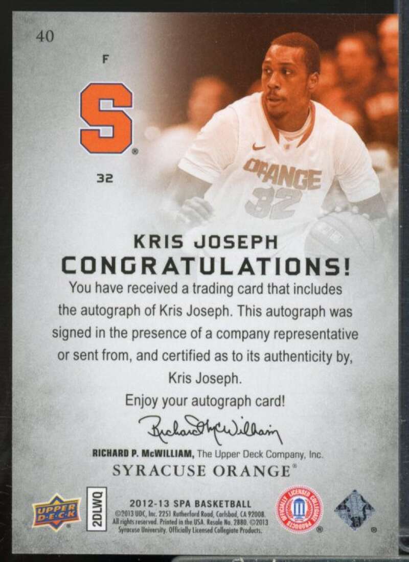 Kris Joseph E Rookie Card 2012-13 SP Authentic Autographs #40  Image 2