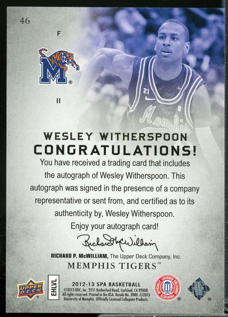 Wesley Witherspoon D Rookie Card 2012-13 SP Authentic Autographs #46  Image 2