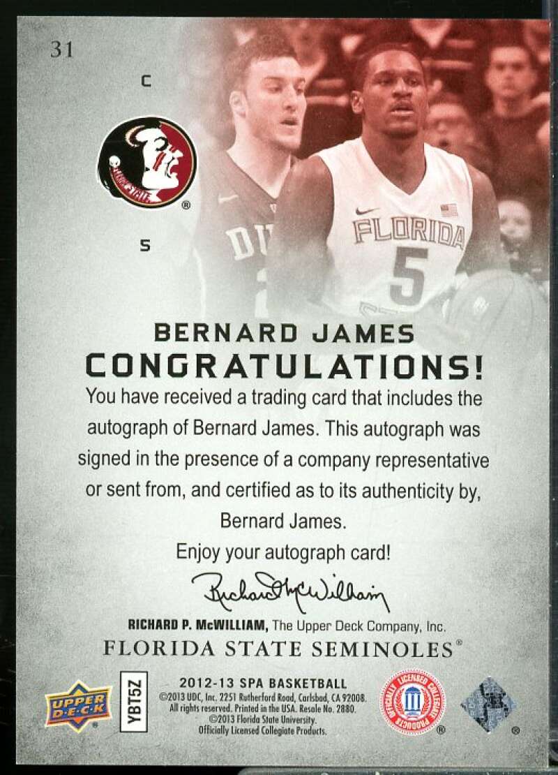 Bernard James E Rookie Card 2012-13 SP Authentic Autographs #31  Image 2