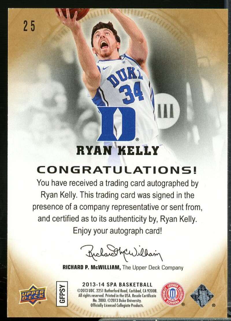 Ryan Kelly C Rookie Card 2013-14 SP Authentic Autographs #25  Image 2