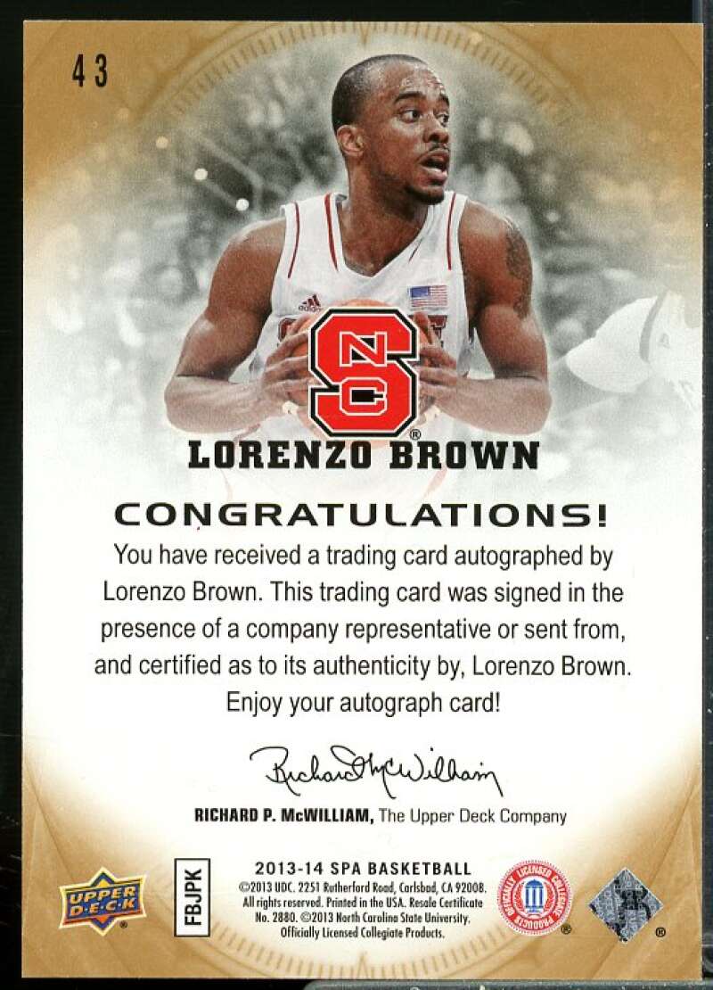 Lorenzo Brown C Rookie Card 2013-14 SP Authentic Autographs #43  Image 2