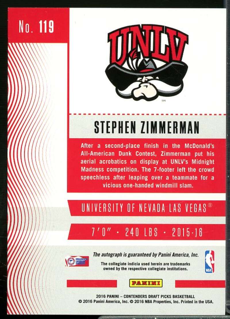 Stephen Zimmerman AU 2016-17 Panini Contenders Draft Pick Draft Blue Foil #119A  Image 2