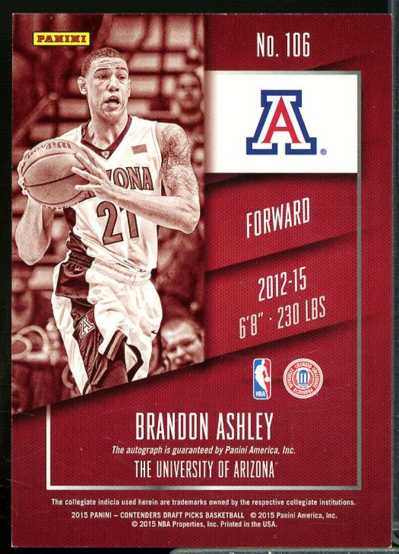 Brandon Ashley AU/Hands on ball 2015-16 Panini Contenders Draft Picks #106B  Image 2