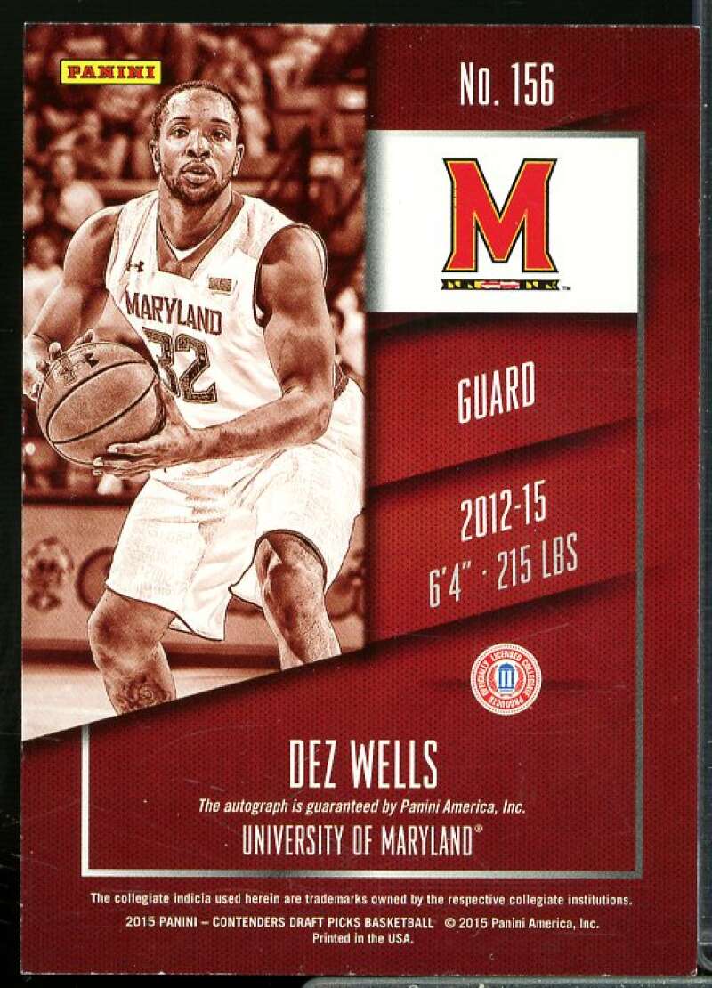 Dez Wells AU Rookie Card 2015-16 Panini Contenders Draft Picks #156  Image 2