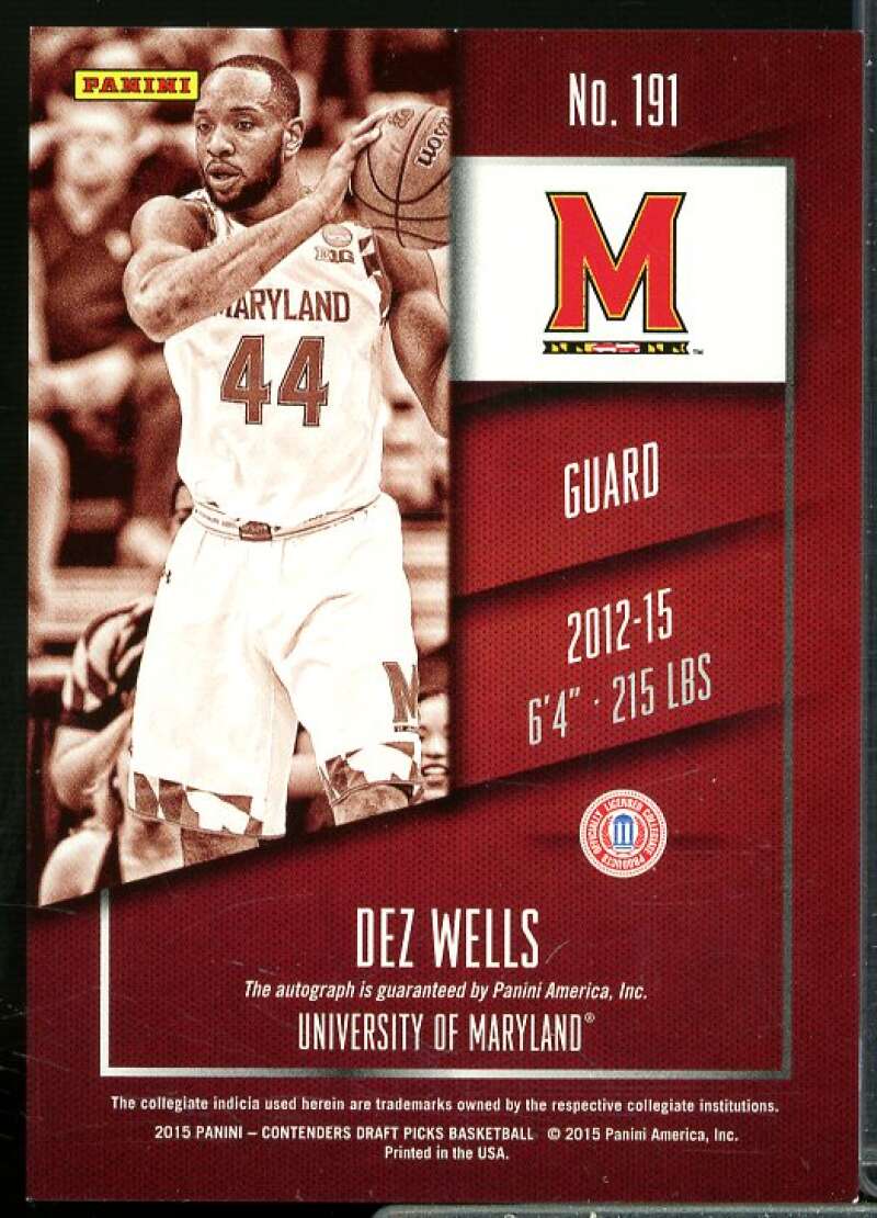 Dez Wells AU Rookie Card 2015-16 Panini Contenders Draft Picks #191  Image 2