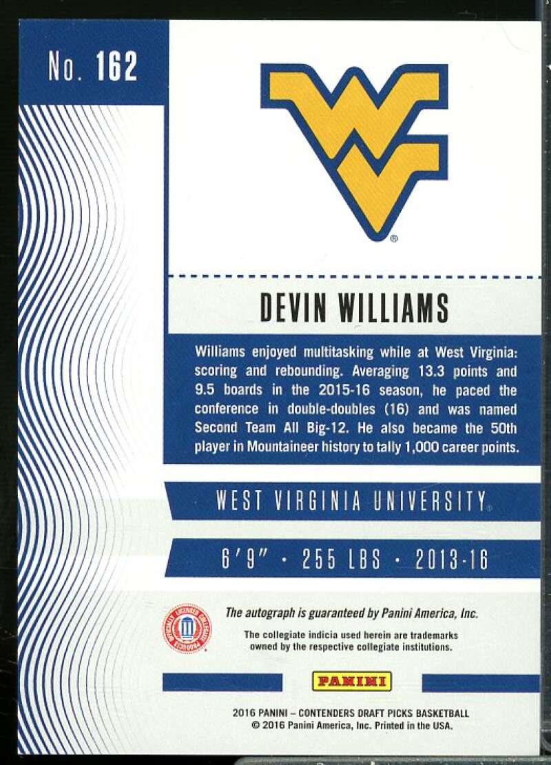 Devin Williams AU Rookie Card 2016-17 Panini Contenders Draft Picks #162  Image 2