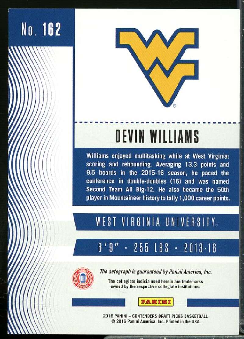 Devin Williams AU Rookie Card 2016-17 Panini Contenders Draft Picks #162  Image 2