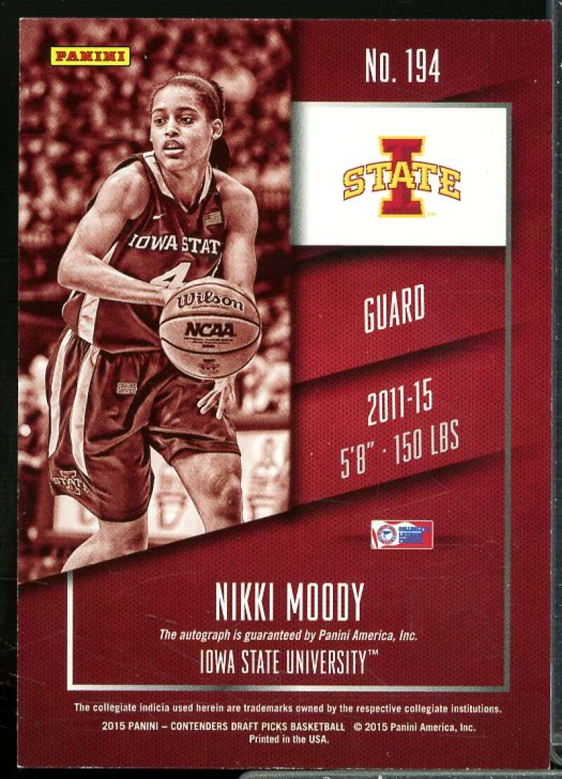 Nikki Moody AU Rookie Card 2015-16 Panini Contenders Draft Picks #194  Image 2