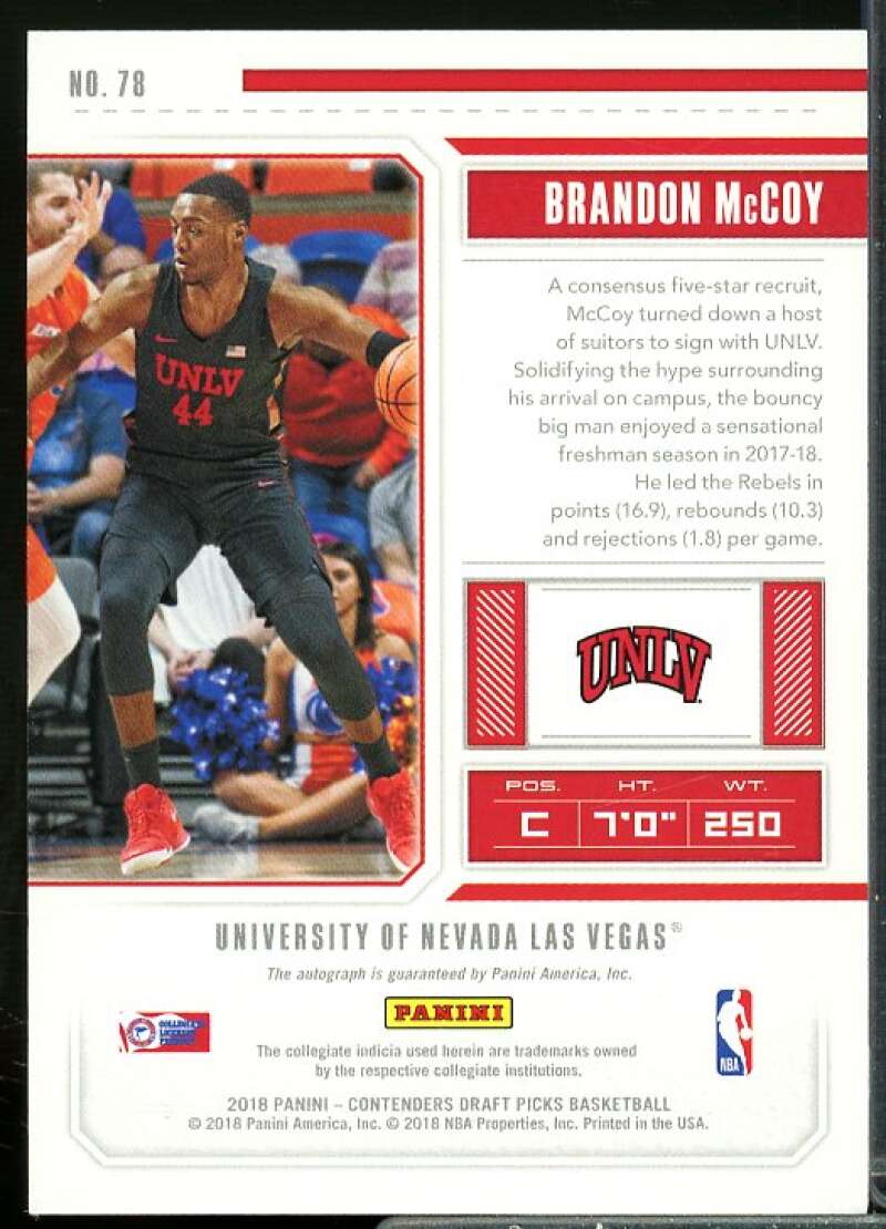 Brandon McCoy AU Rookie Card 2018-19 Panini Contenders Draft Picks #78  Image 2