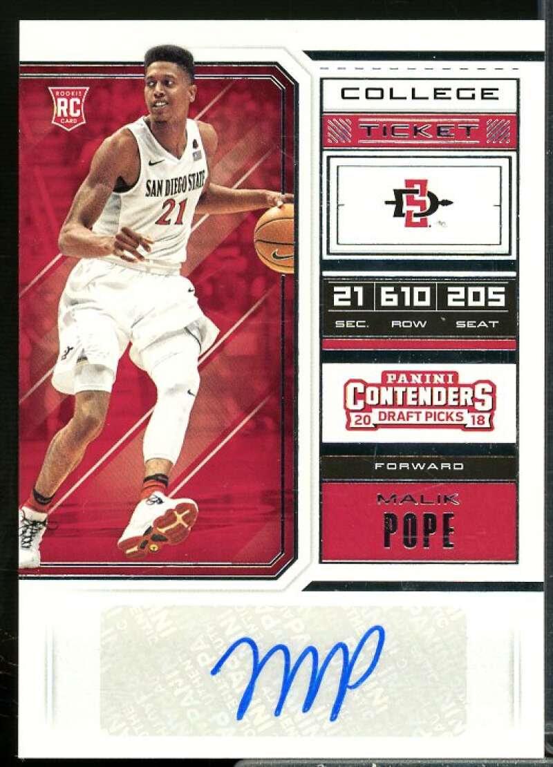 Malik Pope AU Rookie Card 2018-19 Panini Contenders Draft Picks #110  Image 1