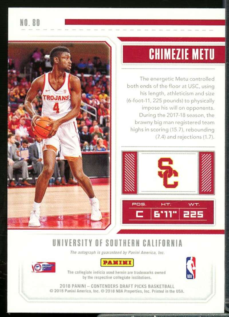 Chimezie Metu AU Rookie Card 2018-19 Panini Contenders Draft Picks #80  Image 2