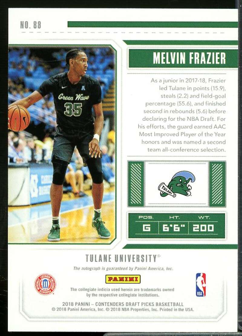 Melvin Frazier AU Rookie Card 2018-19 Panini Contenders Draft Picks #88  Image 2