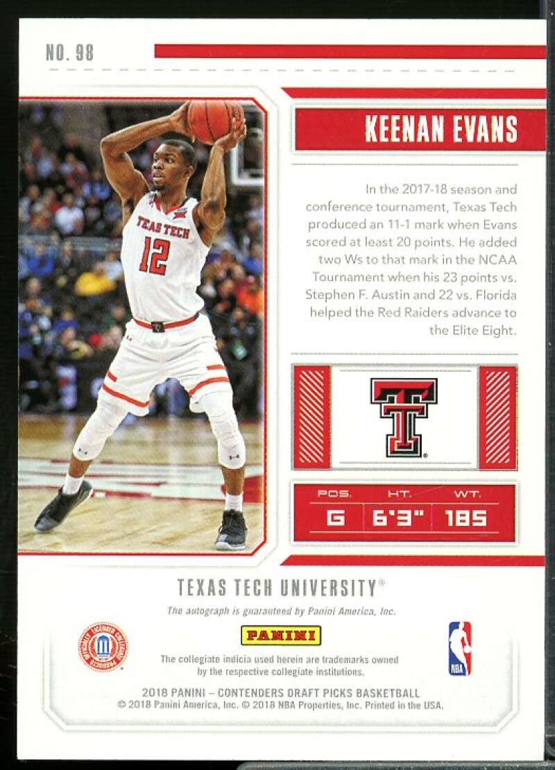 Keenan Evans AU Rookie Card 2018-19 Panini Contenders Draft Picks #98  Image 2