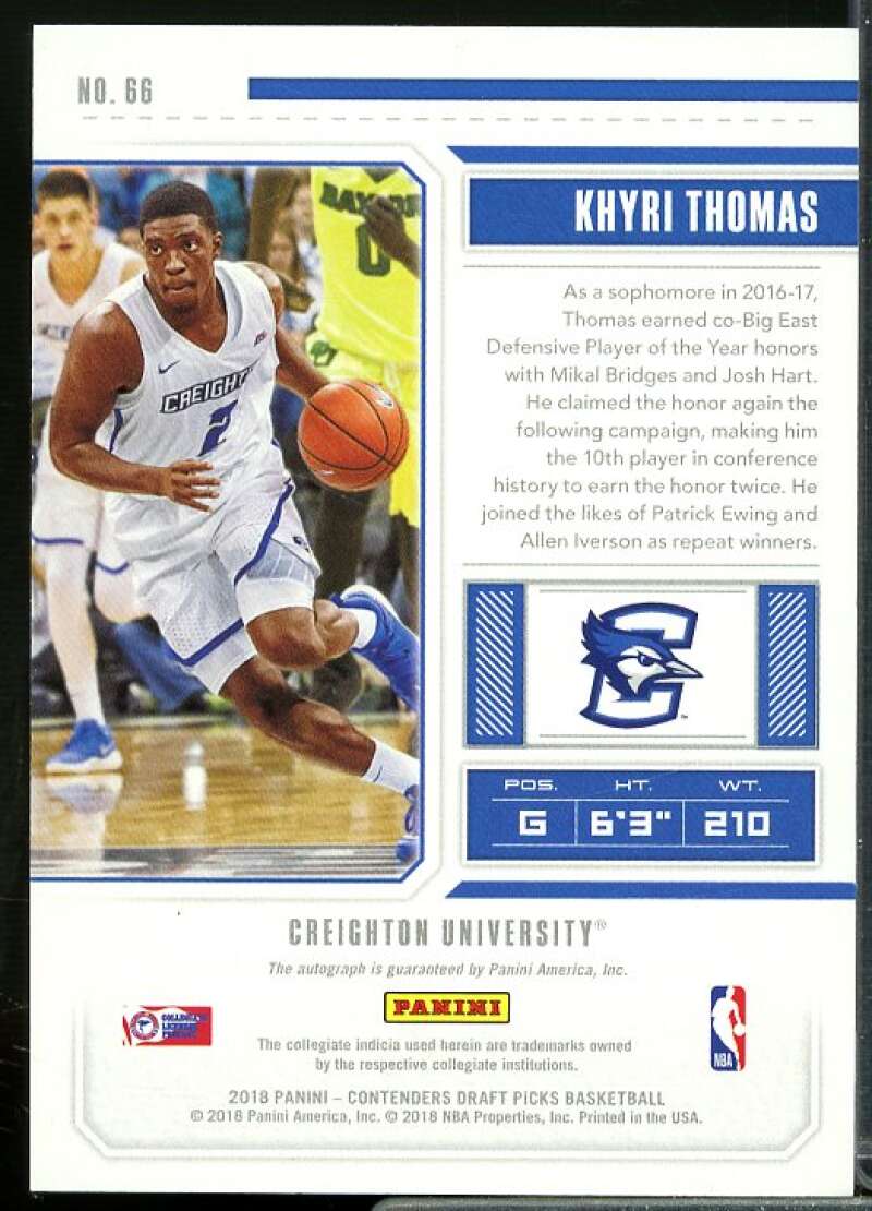 Khyri Thomas AU Rookie Card 2018-19 Panini Contenders Draft Picks #66  Image 2