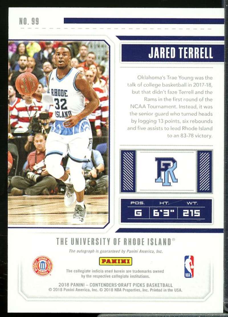 Jared Terrell AU Rookie Card 2018-19 Panini Contenders Draft Picks #99  Image 2