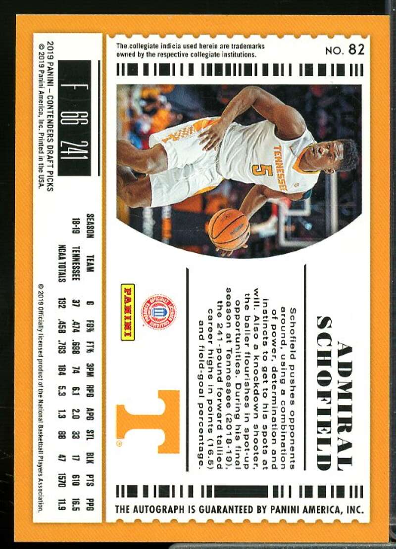 Admiral Schofield AU Rookie Card 2019-20 Panini Contenders Draft Picks #82  Image 2