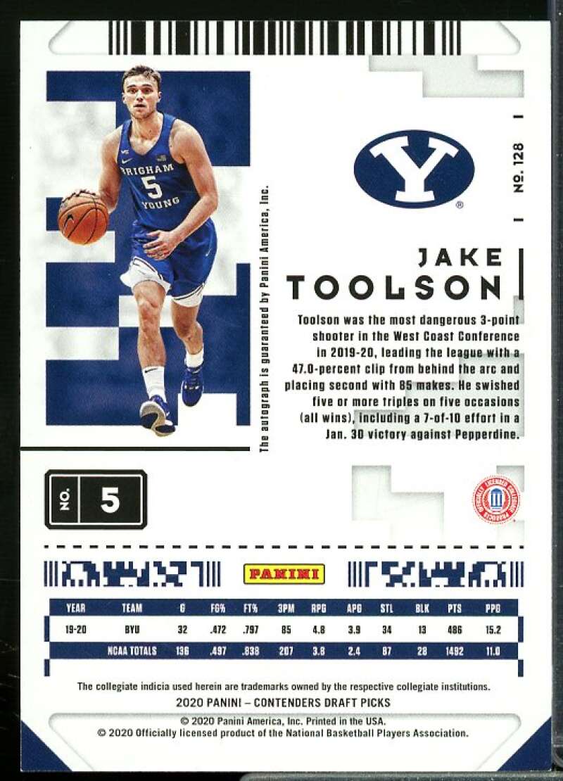 Jake Toolson AU Rookie Card 2020-21 Panini Contenders Draft Picks #128  Image 2