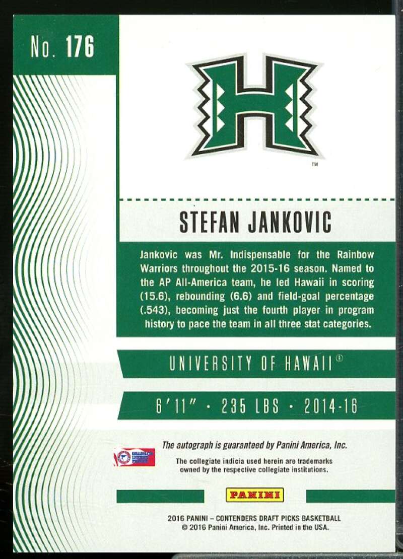 Stefan Jankovic AU Rookie Card 2016-17 Panini Contenders Draft Picks #176  Image 2