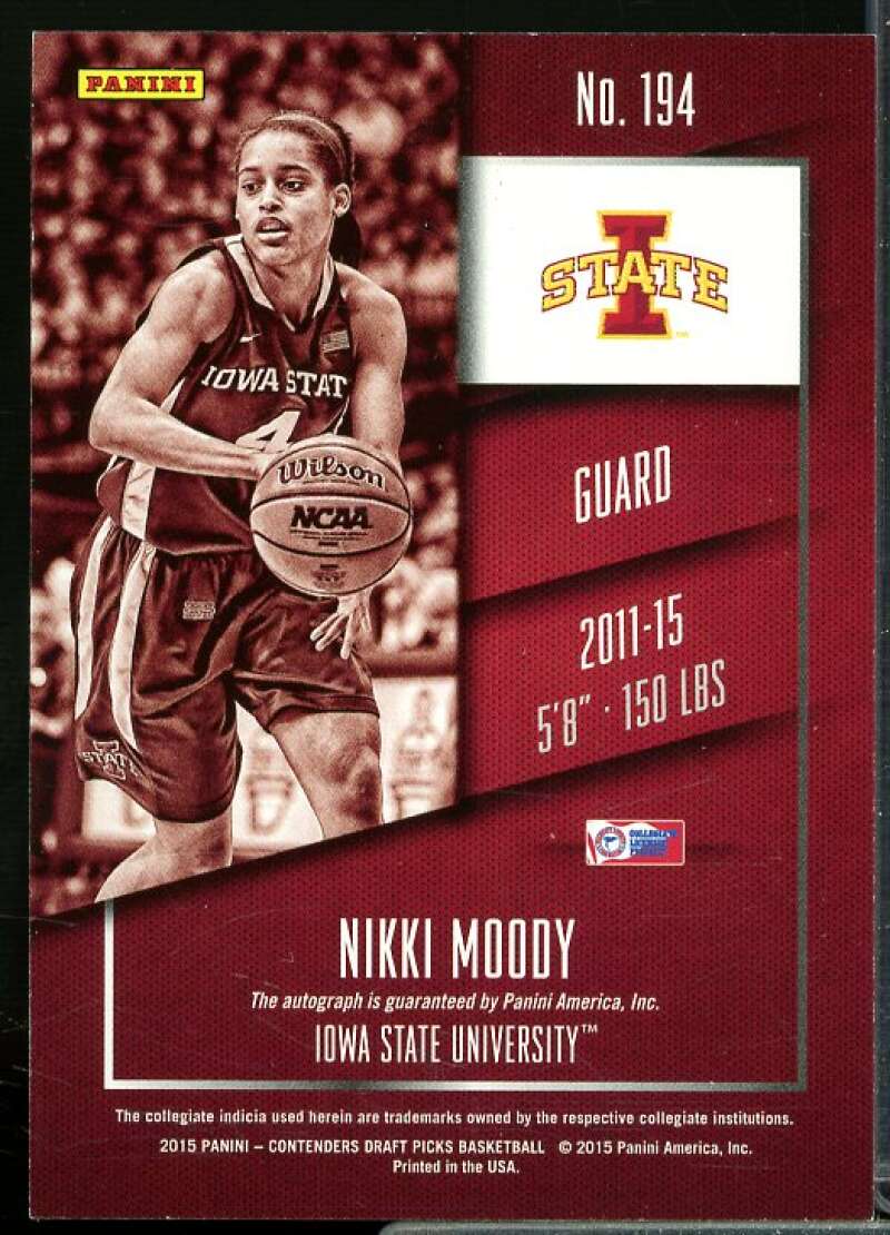 Nikki Moody AU 2015-16 Panini Contenders Draft Pick Draft Ticket Blue Foil #194  Image 2