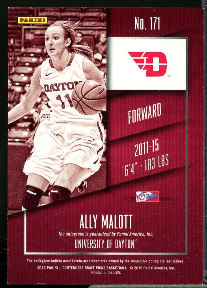 Ally Malott AU 2015-16 Panini Contenders Draft Pick Draft Ticket Blue Foil #171  Image 2