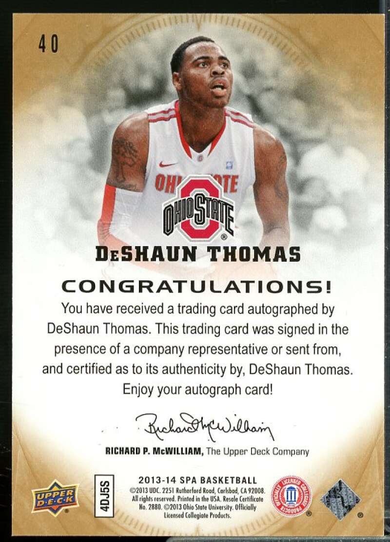 Deshaun Thomas C Rookie Card 2013-14 SP Authentic Autographs #40  Image 2