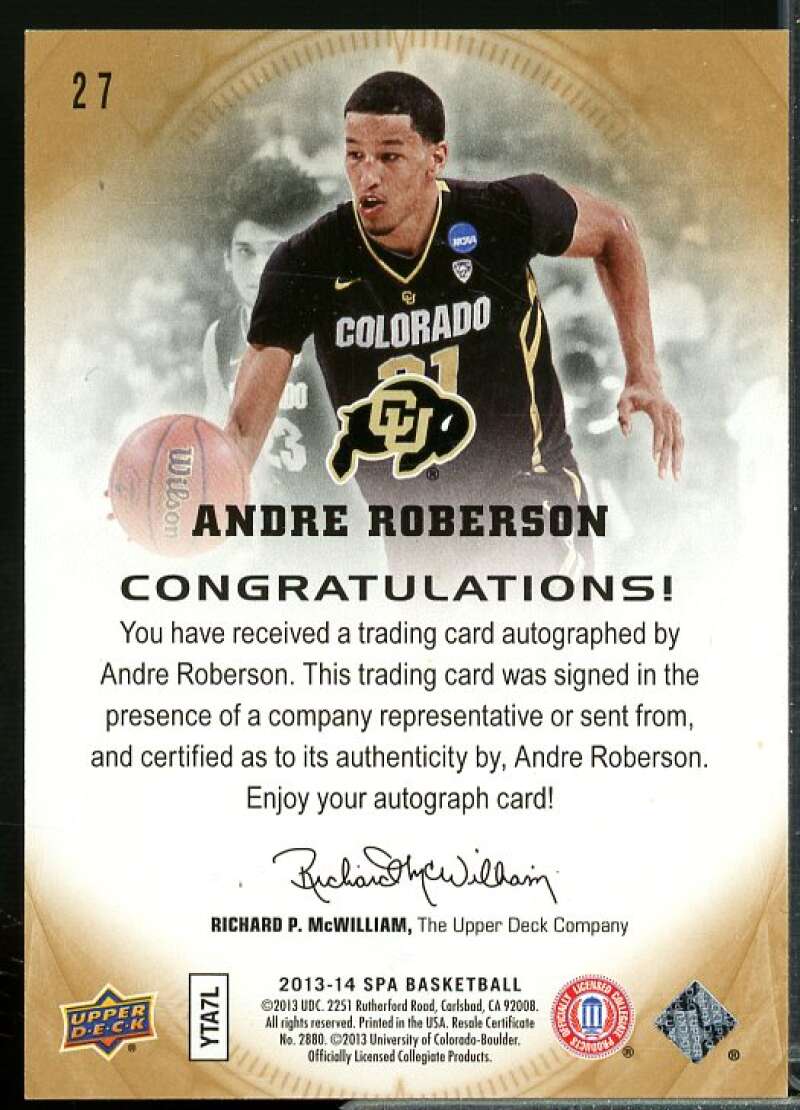 Andre Roberson C Rookie Card 2013-14 SP Authentic Autographs #27  Image 2