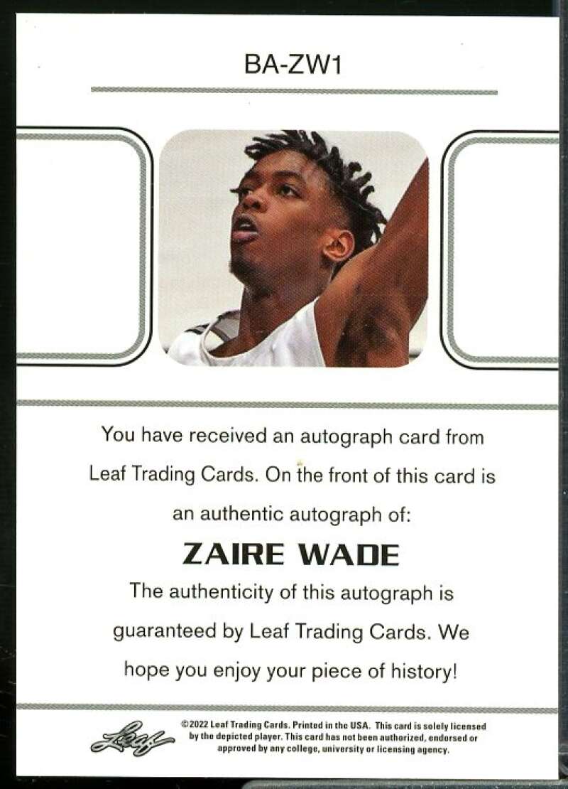 Zaire Wade Rookie Card 2021-22 Leaf Memories '90 Platinum #BAZW1  Image 2