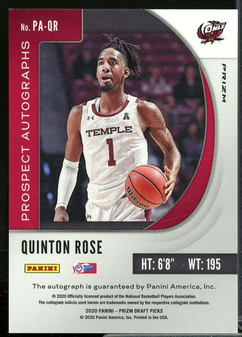 Quinton Rose 2020-21 Panini Prizm Draft Picks Prospect Autographs Pink Ice #39  Image 2