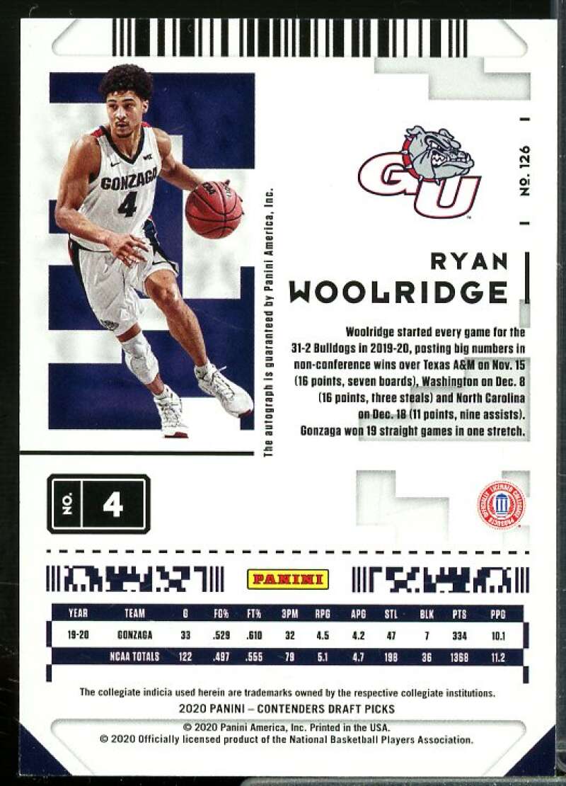 Ryan Woolridge AU 2020-21 Panini Contenders Draft Picks Game Ticket Blue #126  Image 2