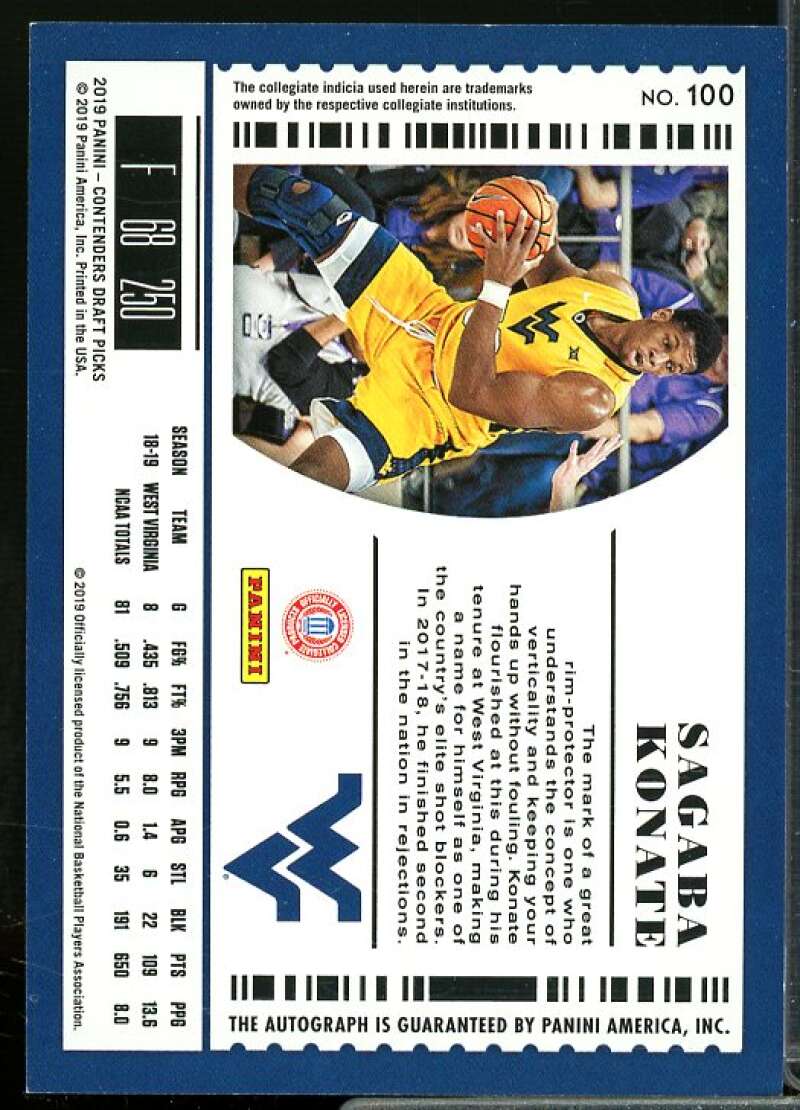 Sagaba Konate AU Rookie Card 2019-20 Panini Contenders Draft Picks #100  Image 2