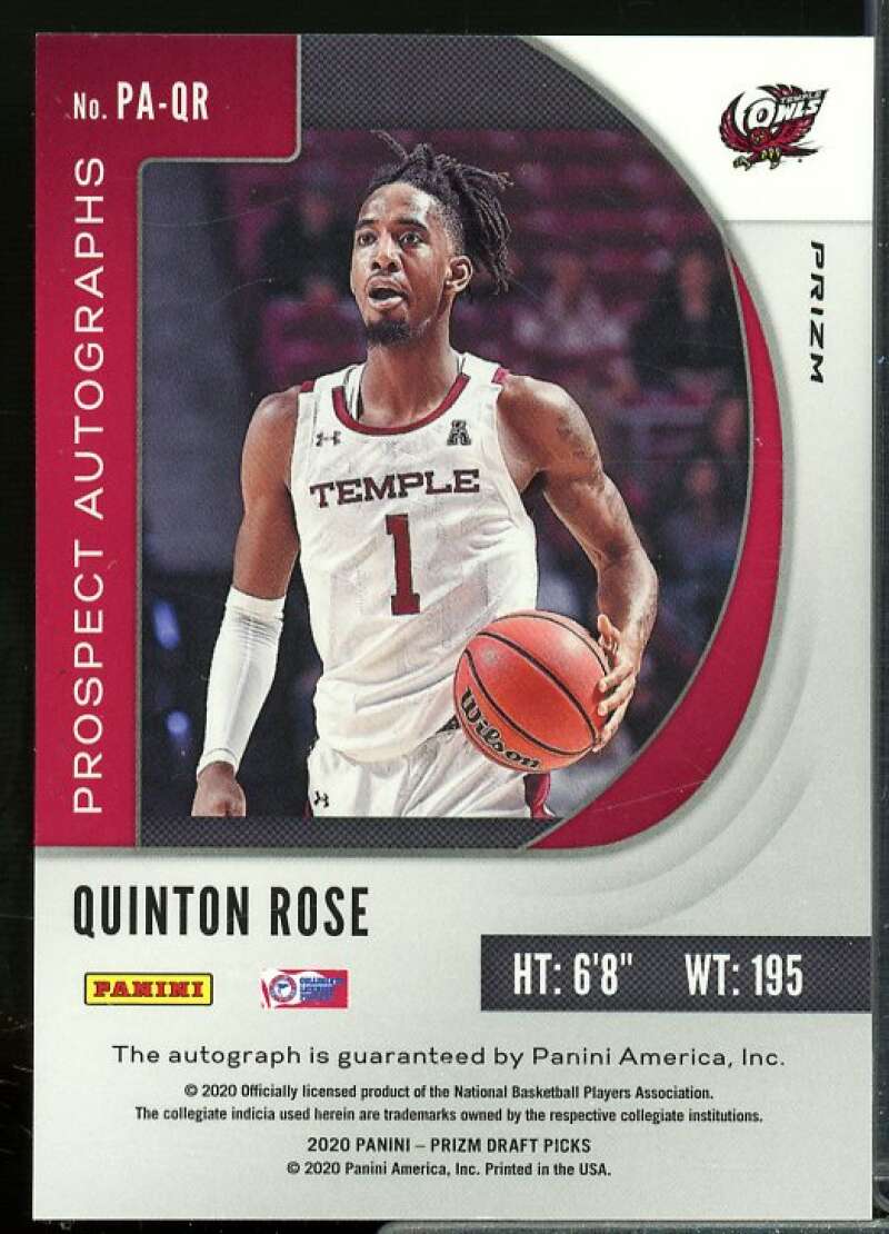 Quinton Rose 2020-21 Panini Prizm Draft Picks Prospect Autographs Silver #39  Image 2