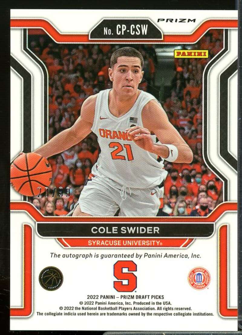 Cole Swider 2022-23 Panini Prizm Draft Picks Penmanship Prizms Purple Ice #25  Image 2