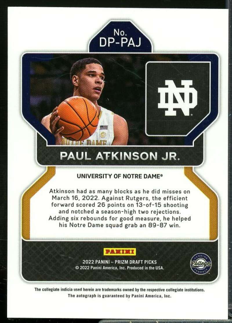 Paul Atkinson Jr. 2022-23 Panini Prizm Draft Picks Draft Picks Autographs #84  Image 2