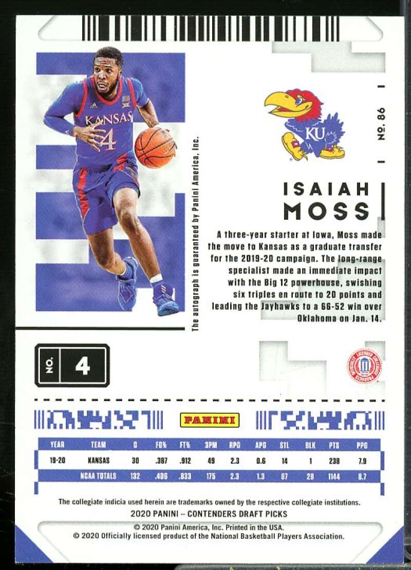 Isaiah Moss AU Rookie Card 2020-21 Panini Contenders Draft Picks #86  Image 2