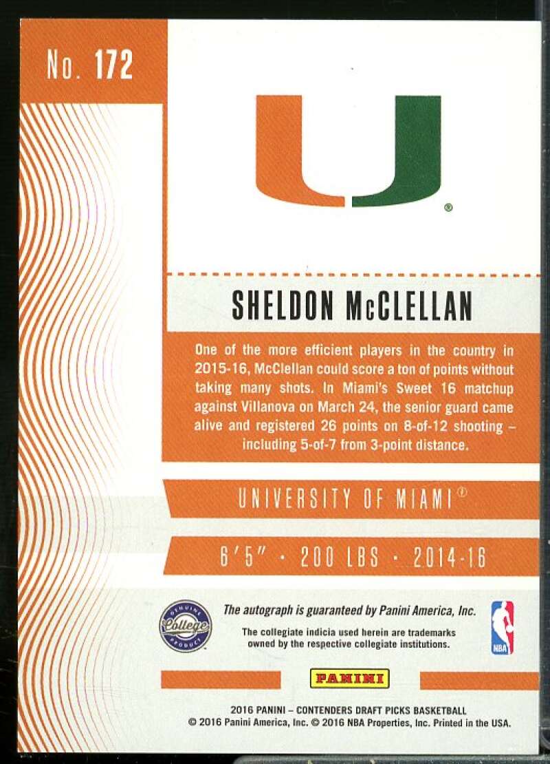 Sheldon McClellan AU Rookie Card 2016-17 Panini Contenders Draft Picks #172  Image 2