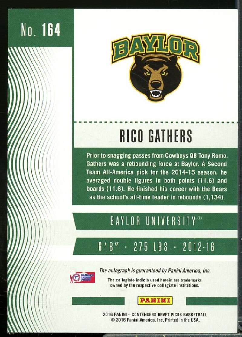 Rico Gathers AU Rookie Card 2016-17 Panini Contenders Draft Picks #164  Image 2